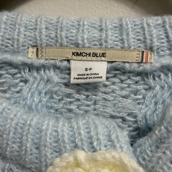 Kimchi Blue Light Blue Sweater with Cream Floral Buttons - Picture 6 of 9